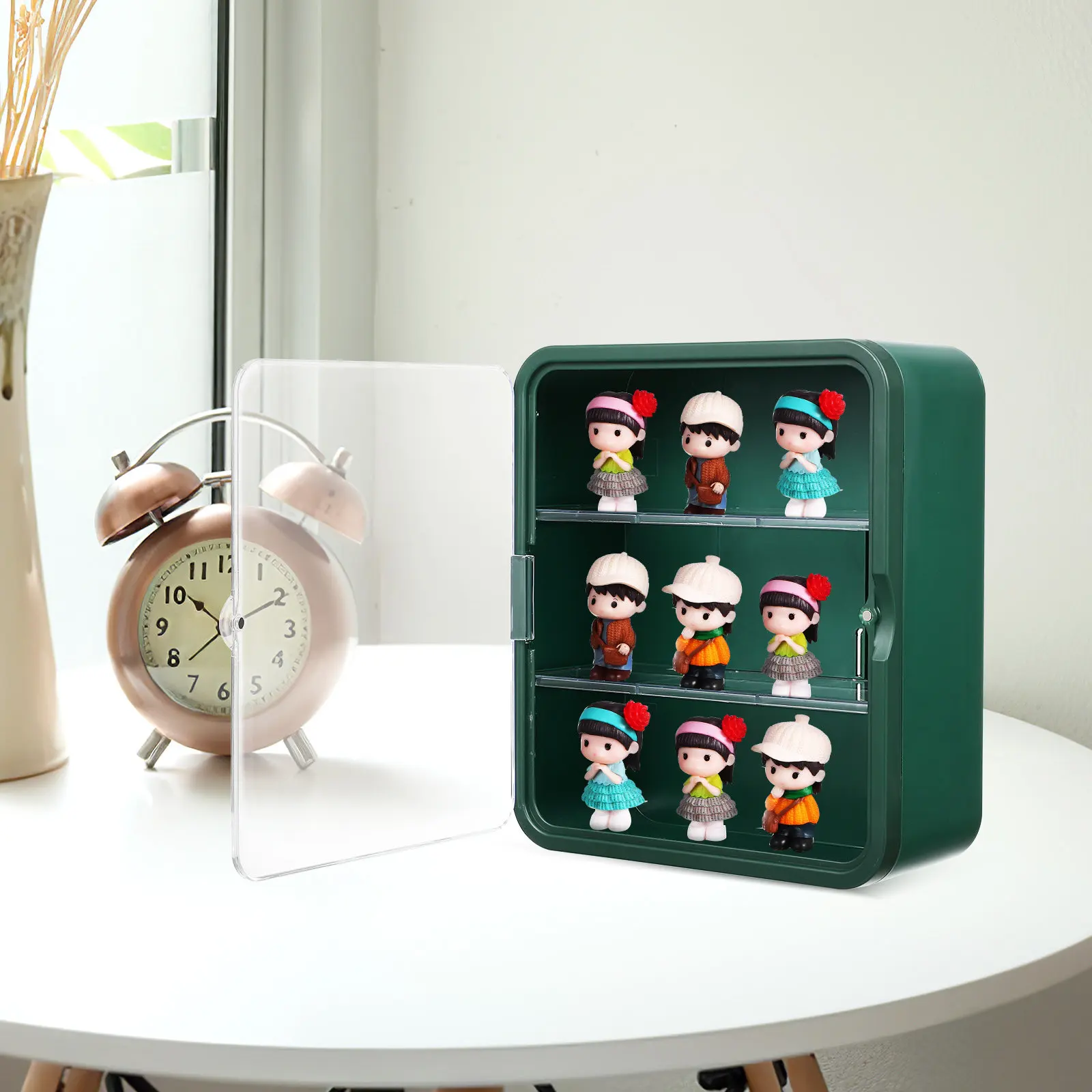 

Dustproof Clear Display Cabinet for Figures Featuring Magnetic Closure Removable Shelves Adjustable Height Figure Display Case