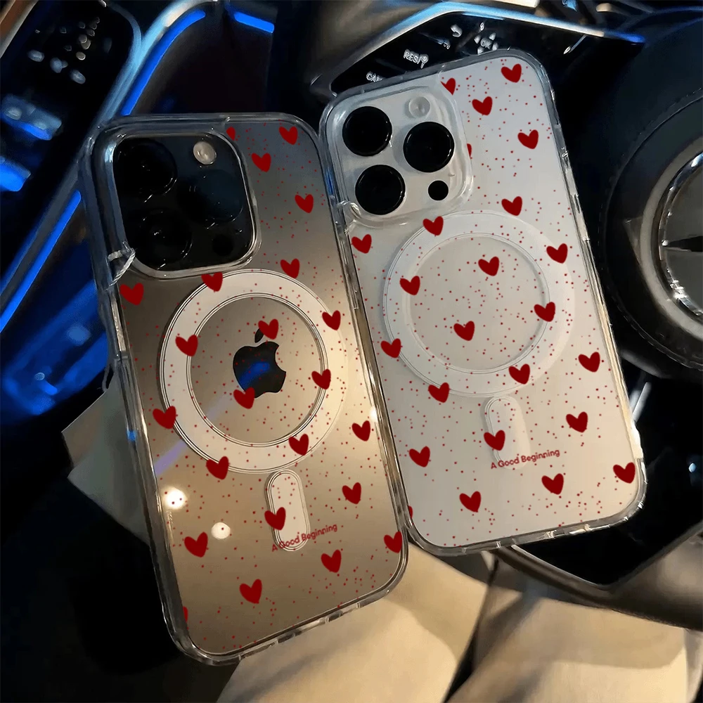 Einfache Herz-Polka-Dot-Stoßfeste Hülle für iPhone 15 17 Pro Max Hüllen iPhone 11 12 13 ProMax 14 16 Plus 16E Klare Magnetische Abdeckung – Detail 3