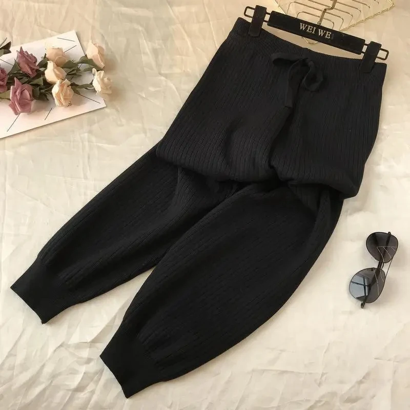 

Sweater Look Slimmer Radish Trousers Mix And Match Haren Pants Female's Loose Sports Style Close Knit Calças Clothes For Women