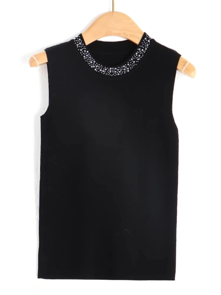 

Ele round Ne Diamond Встроенный вязаный жилет ранней осени Свободный универсальный европейский топ для поездок на работу против старения