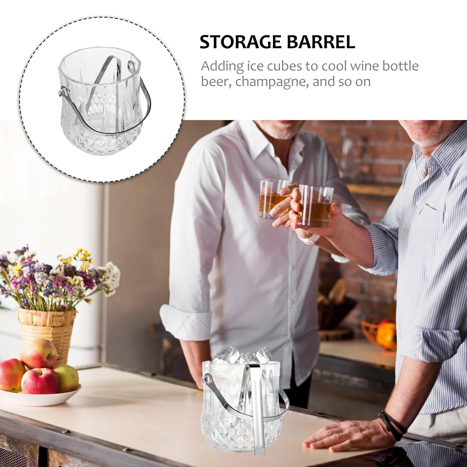 

Ice Tub for Drinks Bucket Buckets Parties with Handle Elegant Bartending Barrel Container