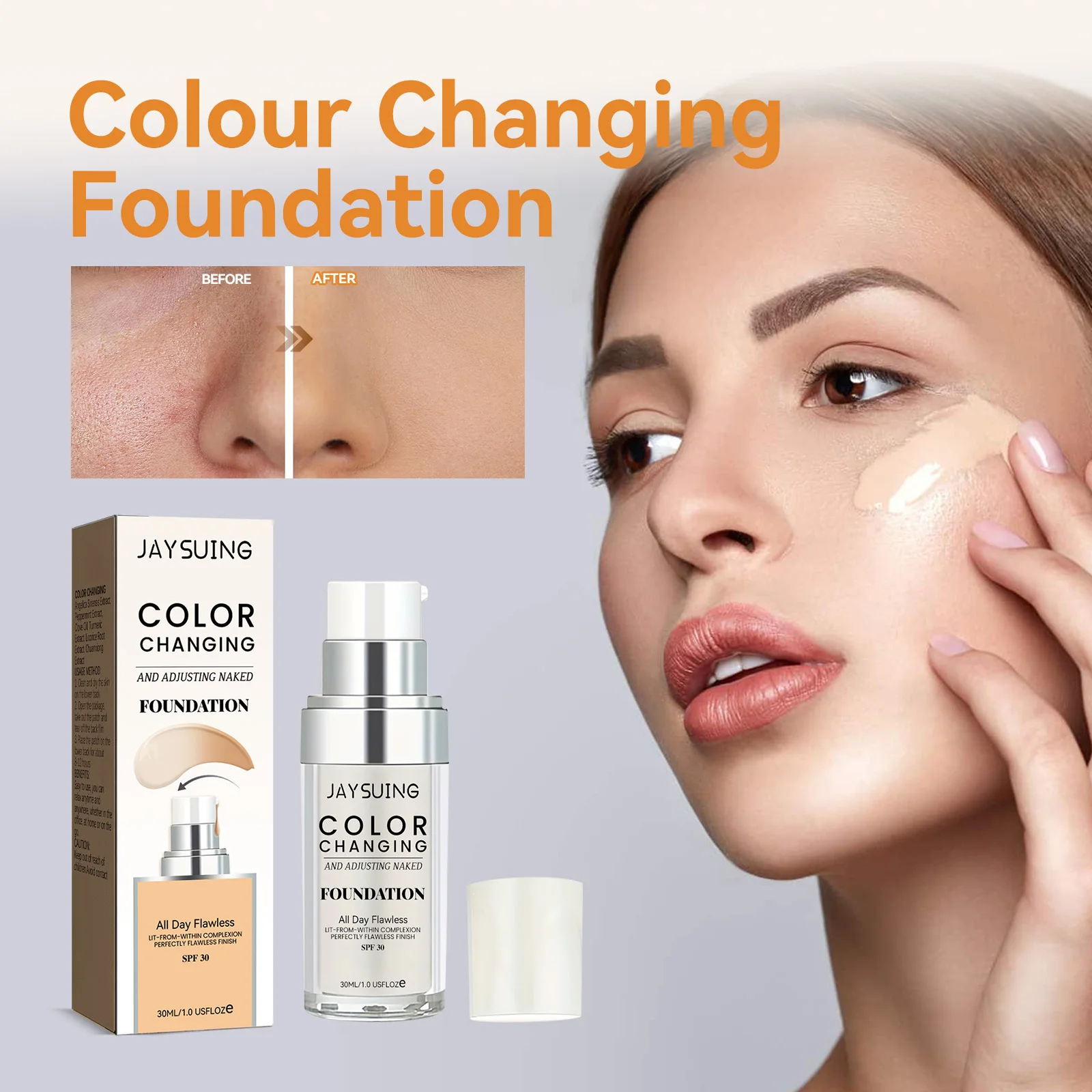 Jaysuing Natural Concealer Oil Control Liquid Foundation Foundation Cover Skin Blemishes Invisible Pore Waterproof Concealer