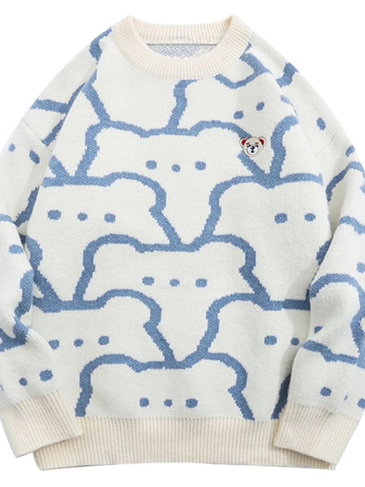 Uroczy sweter we wzór misia dla dziewcząt z gimnazjum, jesienno-zimowa odzież dzianinowa, słodka i wygodna.