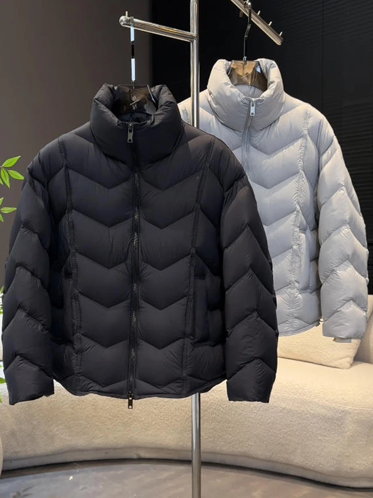 

Мужская зимняя новинка, легкая куртка из ду-пуха, простой воротник-стойка, черепаха с ребрами, модная теплая верхняя одежда