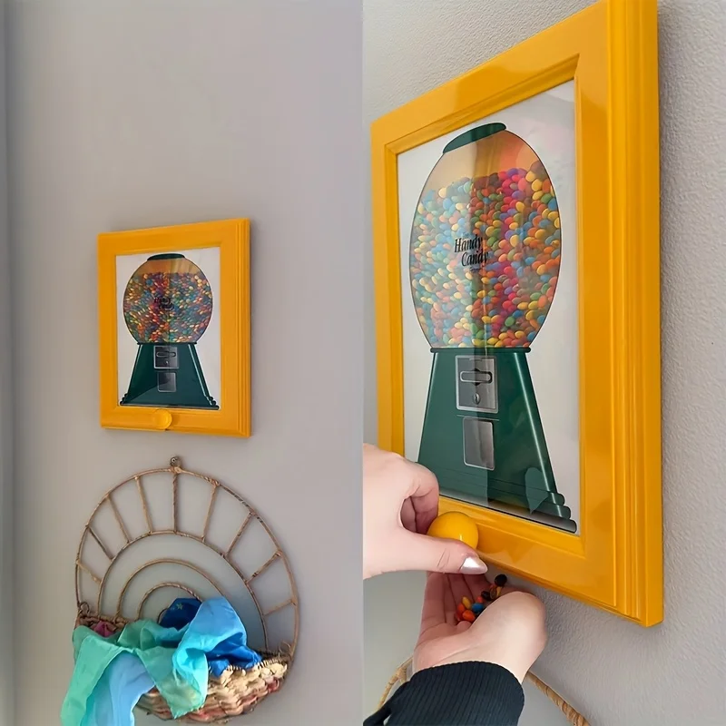 Square Wall Mounted Candy Dispenser Photo Frame, Hanging Gumball Dispenser Frame for Candies Nuts Pet Snacks, Christmas Holiday