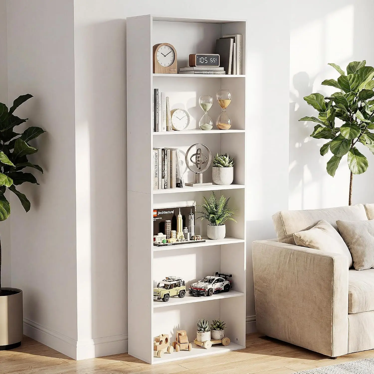 71 Inch Tall 6 Tier Bookshelf Large Open Display Bookcase Ample Storage Floor Standing Book Shelf Living Room Home Office Bedroo