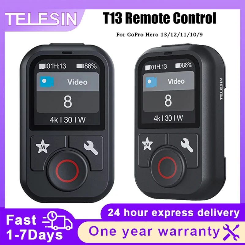 

NEW TELESIN Bluetooth Remote Control T13 Waterproof With WristStrap For GoPro Hero 13 12 11 10 9 8 Max Action Camera Accessories