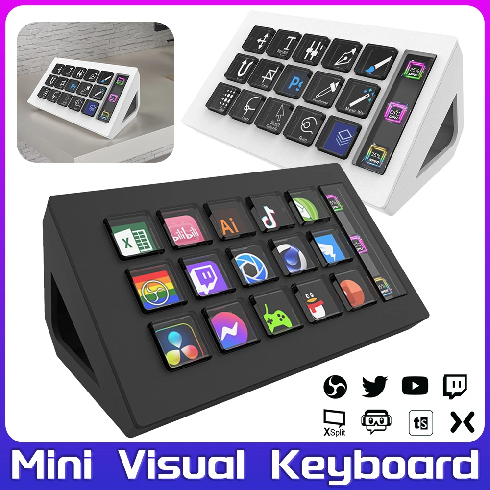 For StreamDeck Mini Visual Keyboard 15 Keys LCD   Button Controller Visual Keyboard Studio Controller for Win/MacOS Gifts