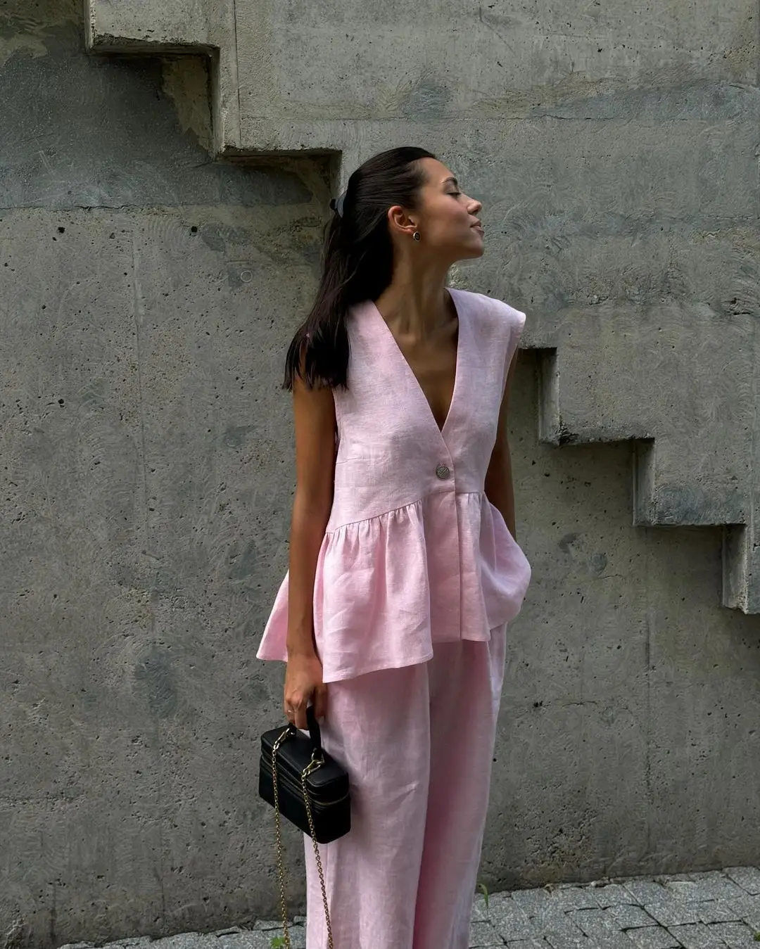 فضفاض الوردي القطن الكتان 2 قطعة مجموعة المرأة الصيف شيك الزي 2025 موضة جديدة بلا أكمام تانك القمم مع ارتفاع الخصر واسعة فستان أطفال مع سروال داخلي