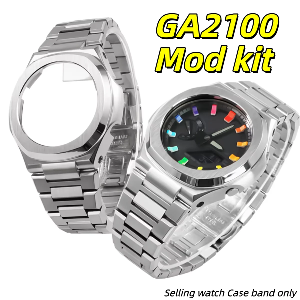 Mod Kit For Casio G-SHOCK GA-2100 2110 B2100 watch Modified stainless steel case FKM fluororubber strap Men Metal bracelet Parts