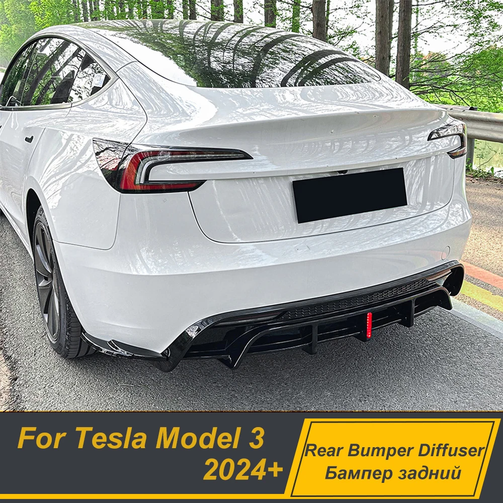 

For Tesla Model 3 Highland 2024+ Rear Bumper Diffuser Lip Chin Splitter With Lights Body Kits Deflector Tuning Accessories Parts