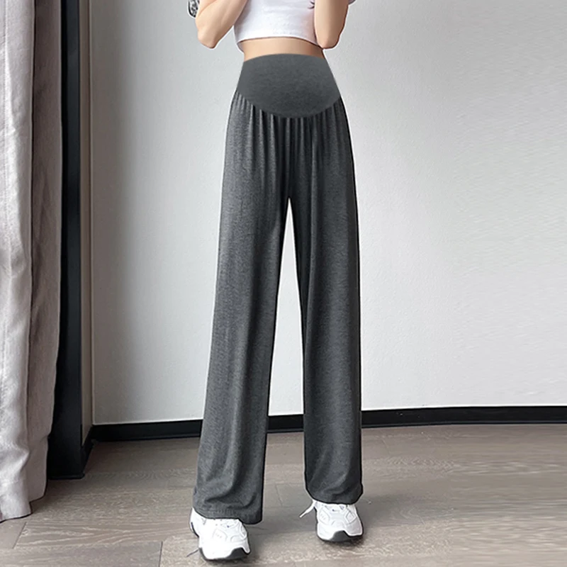 Summer Maternity Modal Pants Solid Color Wide Legs Anti Mosquito Trousers for Pregnant Woman Floor-length Loose Thin Beach Pants