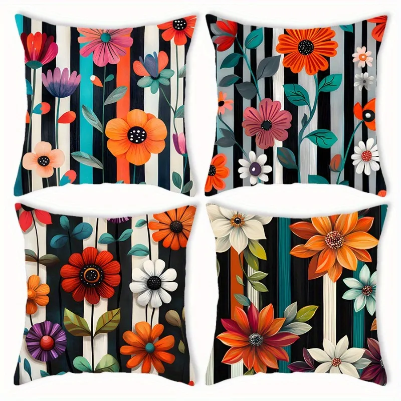 

Bold Flowers Cushion Covers Chair Living Room Pillowcase Cozy Zipper Sofa Pillow Covers Bedroom Indoor Home Decortions