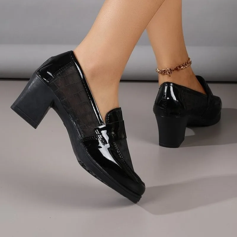 Hot Sale 2026 Summer Autumn Women's Pumps | Best Seller Breathable Mesh Shoes | Soft Leather Hollow Out Medium Block Heel