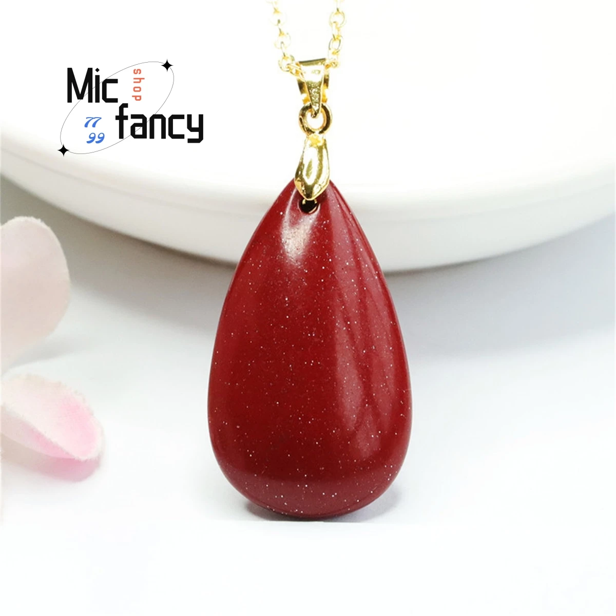 

Natural Cinnabar Purple Gold Sand Water Drop Pendant Necklace Simple Generous Personality Fashion Men Women Amulet Holiday Gift