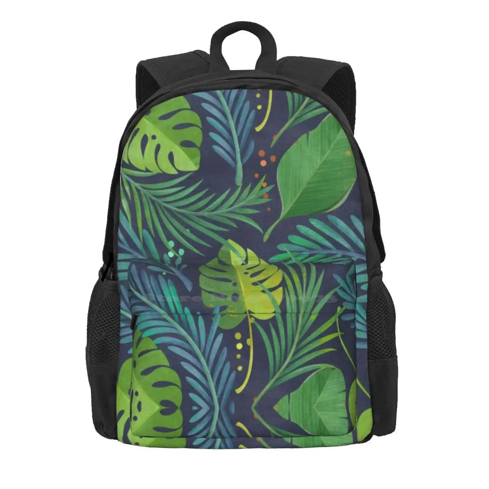 Rain Forest Hot Sale Schoolbag Backpack Fashion Bags Rain Forest Palm Tree Banana Leaf Green Mint Teal Blue Floral Botanical