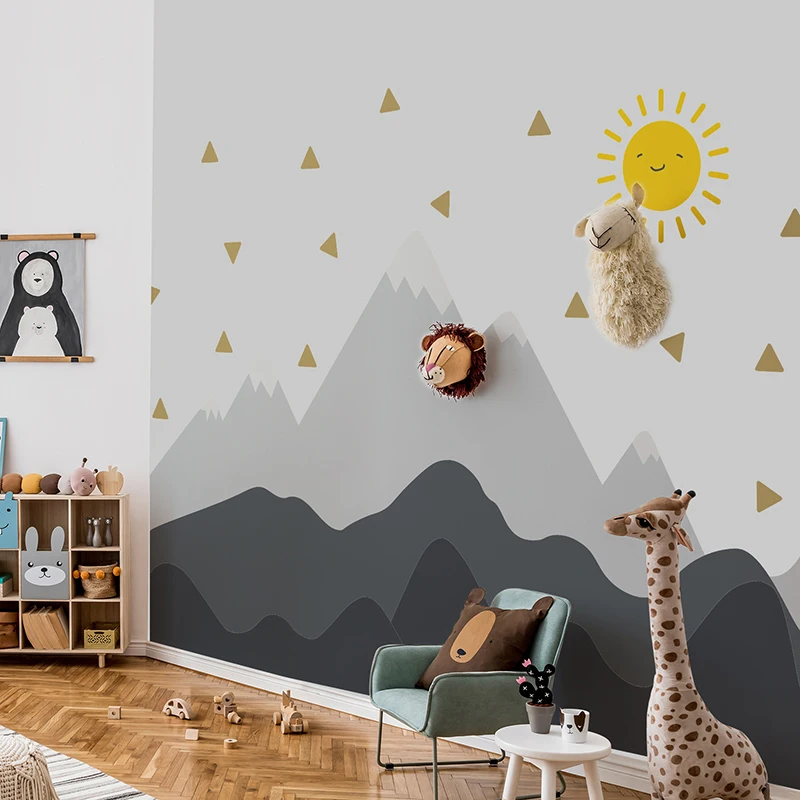 Large Sunrise Landscape Wall Mural Self-Adhesive Seamless Fabric Wallpaper Waterproof Mountain Wall Stickers for Kids Room Decor