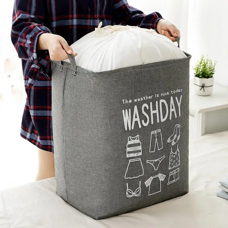 ~Laundry Basket Foldable Waterproof Drawstring Cover Home Organizer Dirty Clothes Storage Bag Large Laundry Bucket For Home Use