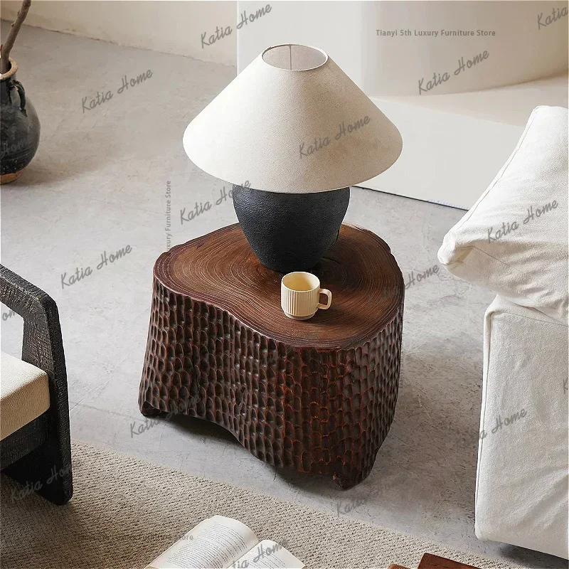 ld Nordic Wabi Sabi Style Solid Wood Side Table Beside Sofa Italian Minimalist Small Wood Stump Coffee Table Home Furniture