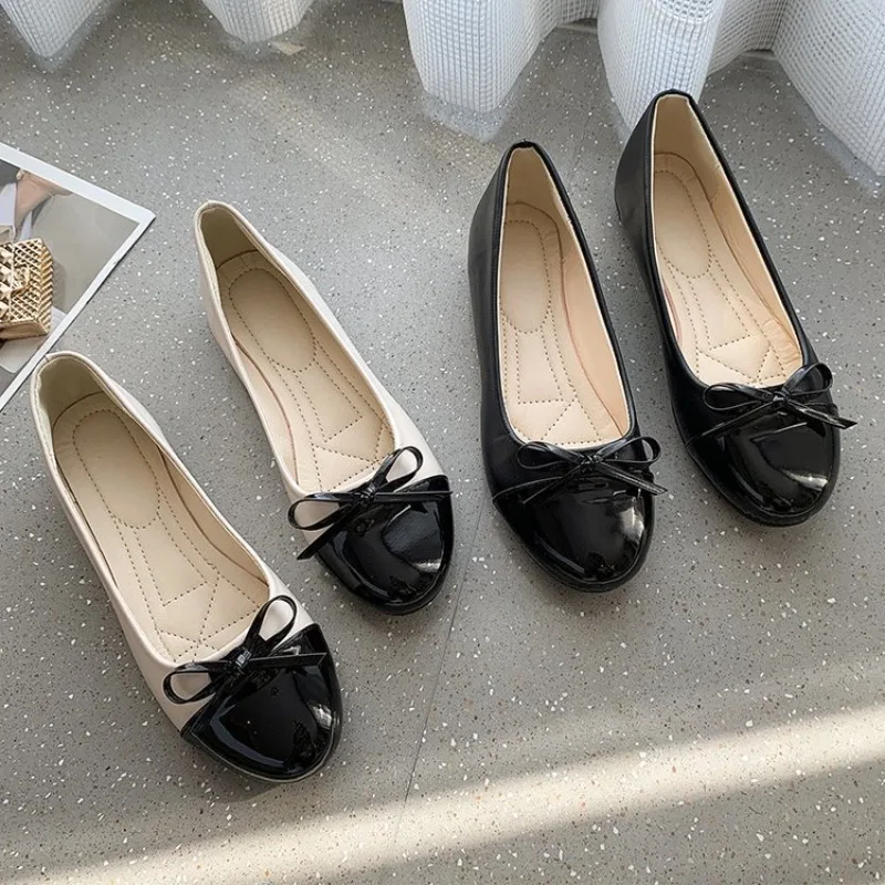 Zapatos Planos de Mujer Tipo Bailarina, Cómodos, Antideslizantes, Mocasines de Cuero Elegantes con Lazo, Zapatos de Una Sola Pieza para Mujer, Zapatos para Mamá