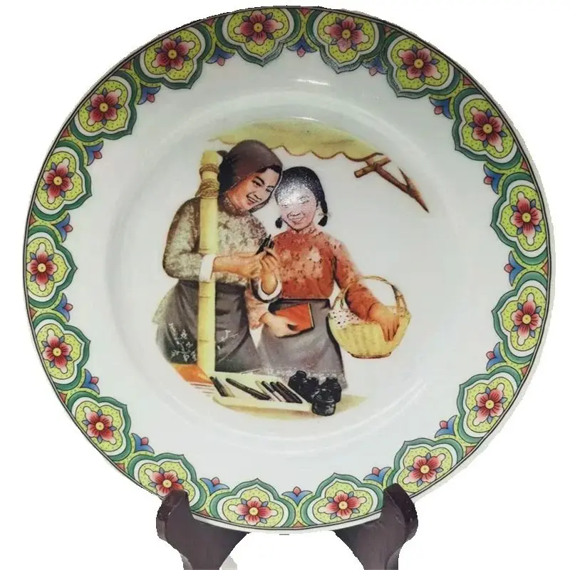 Chinese Old Collection Porcelain Plates Story Patterns Featuring Women from Two Communes Elegant Decorative Dishware