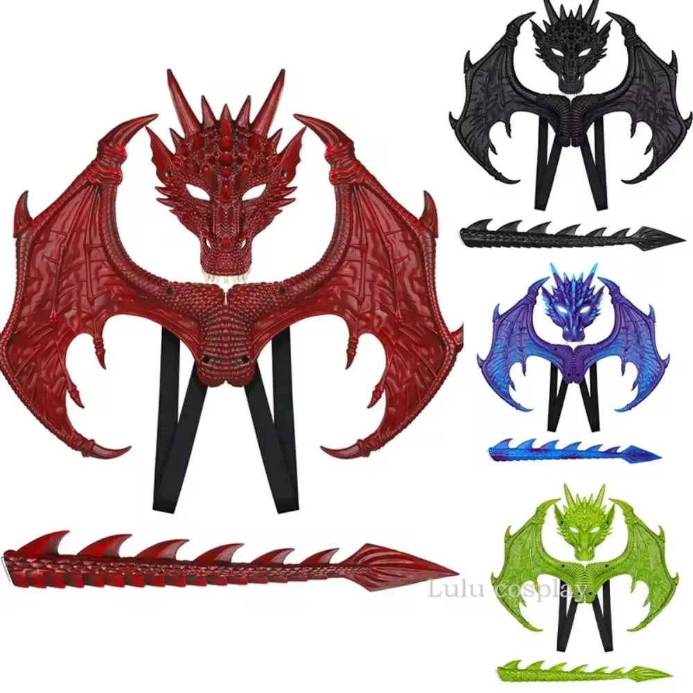 Cosplay Dragon Wing Tail Mask Set Role Playing Anime Halloween Ultra Light Dragon Set Dress Up Animal Halloween Costumes Party