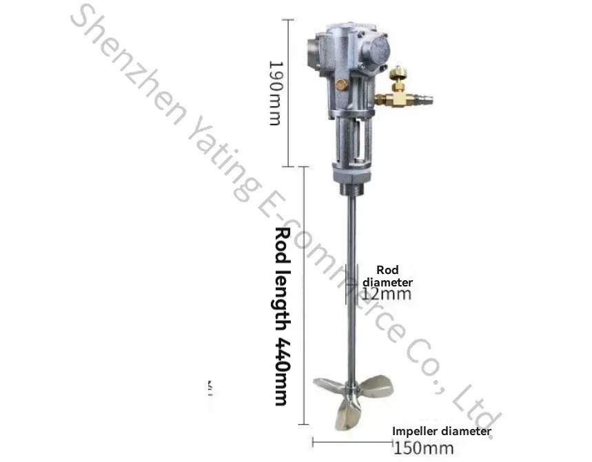 1pc Variable speed mini agitator flanged stainless steel pneumatic agitator for liquids like paint and laundry detergent.