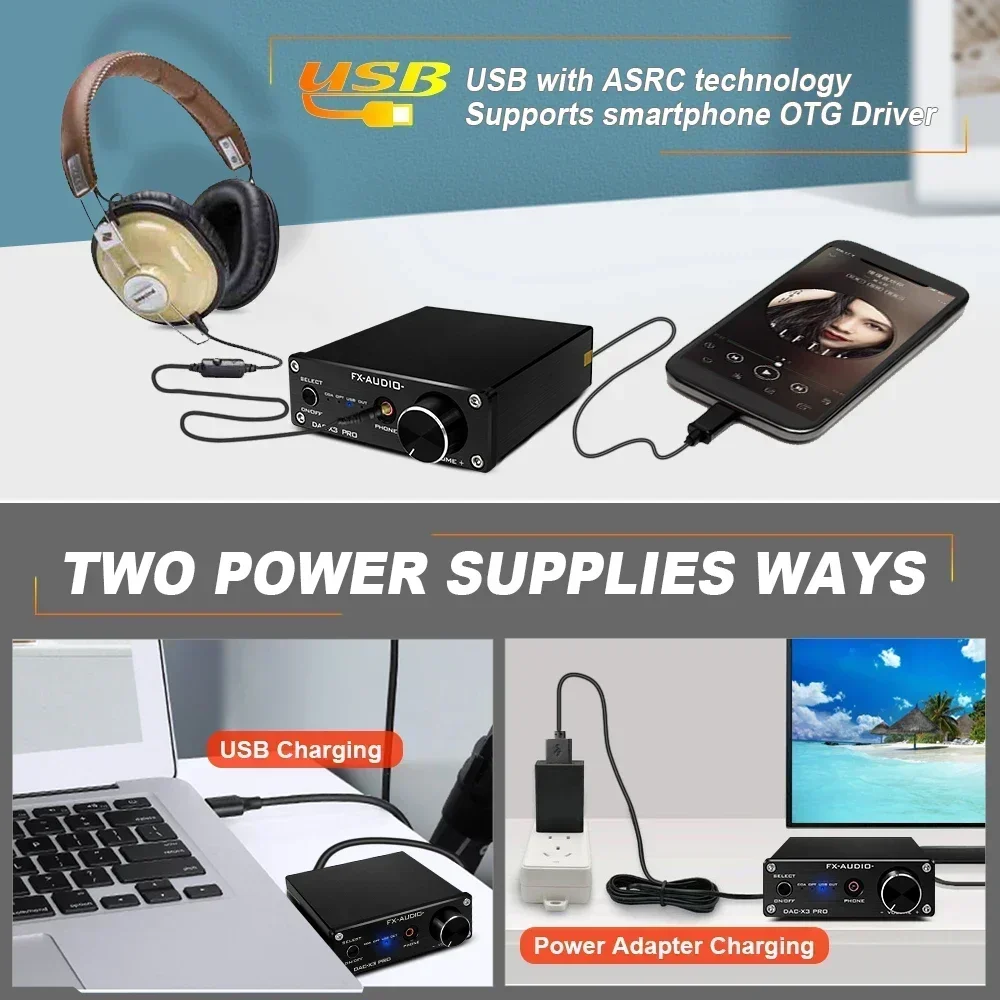 2020 FX-Audio DAC-X3PRO Digital Audio Decoder ASRC USB+STM32+ES9023+NE5532 Input USB/Coaxial/Optical/AUX 24Bit/96KHz DC12V/1A