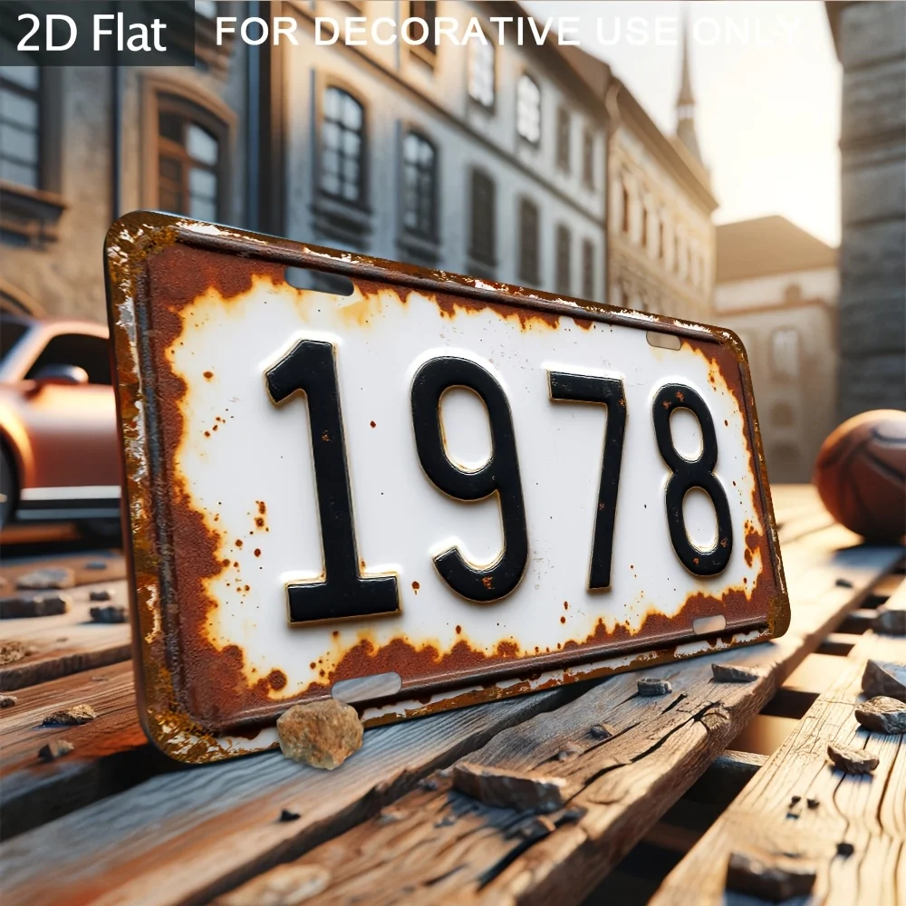 

2D Flat, 1 шт. Винтажный алюминиевый настенный декор — 12x6 дюймов (30x15 см), деревенский металлический знак с дизайном номерного знака 1978 года, потертый ретро