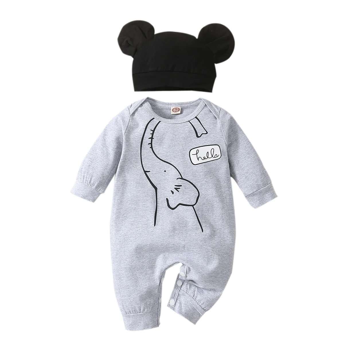 Niedlicher Baby-Jungen-Overall mit langen Ärmeln und Rundhalsausschnitt, ideal für Herbst und Winter, lässiger und modischer Stil, mit Mütze, „Hello“-Design mit englischen Buchstaben. – Detail 7