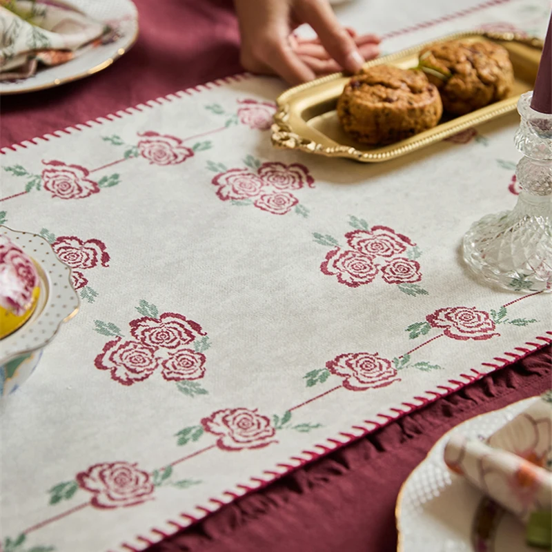 Findella Rose Series الجدول عداء الفرنسية الرعوية الجدول عداء المنزل أنيقة الرجعية الشاي العلم مقاوم للماء غطاء طاولة القهوة القماش #4