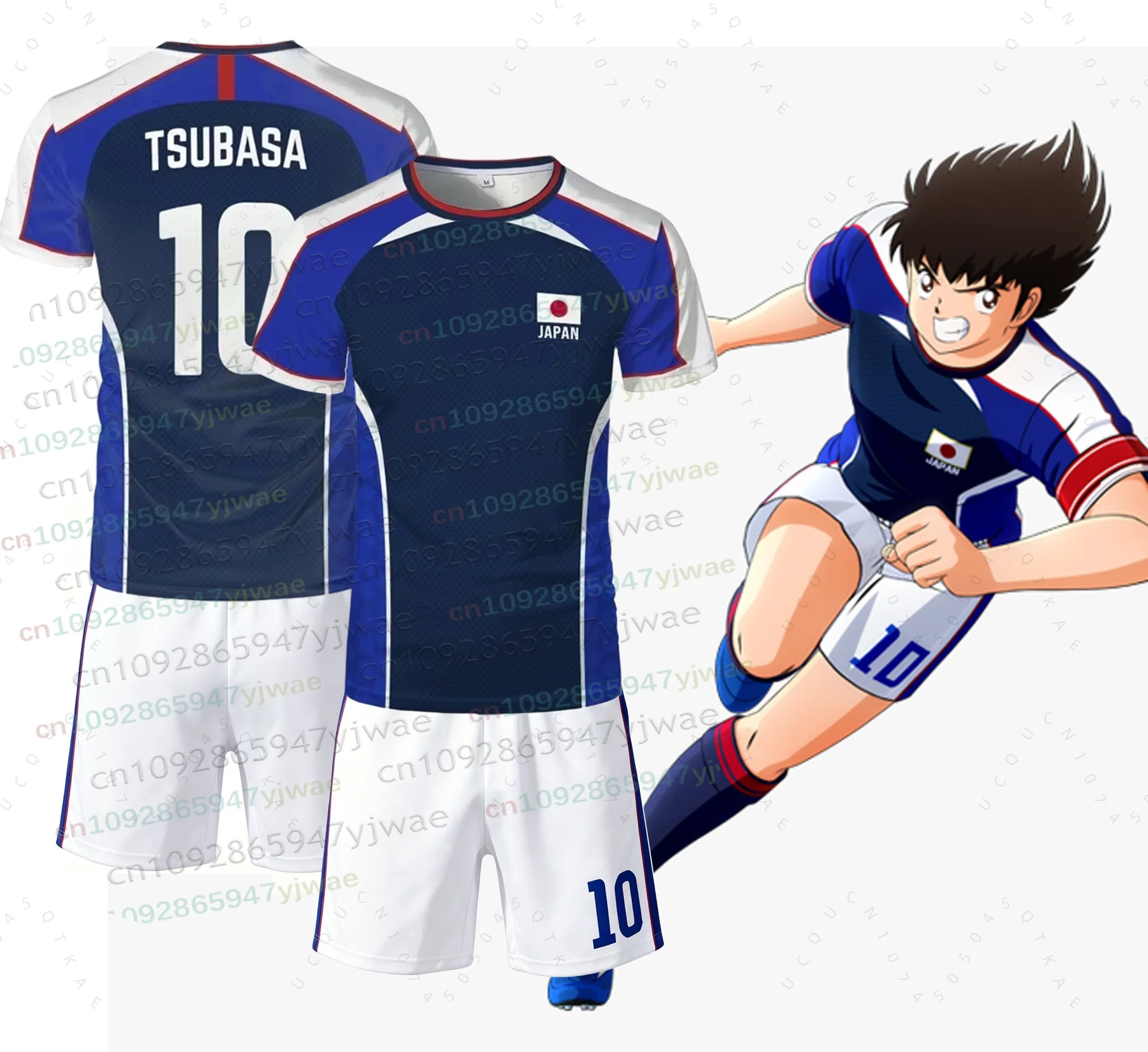 Anime Captain Tsubasa Japanische Flagge Jersey-T-Shirt-Shorts-Set, atmungsaktiv, schnell trocknend, Sportbekleidung für Männer, Frauen, Kinder, T-Shirt-Set, 2-teiliges Set – Detail 12