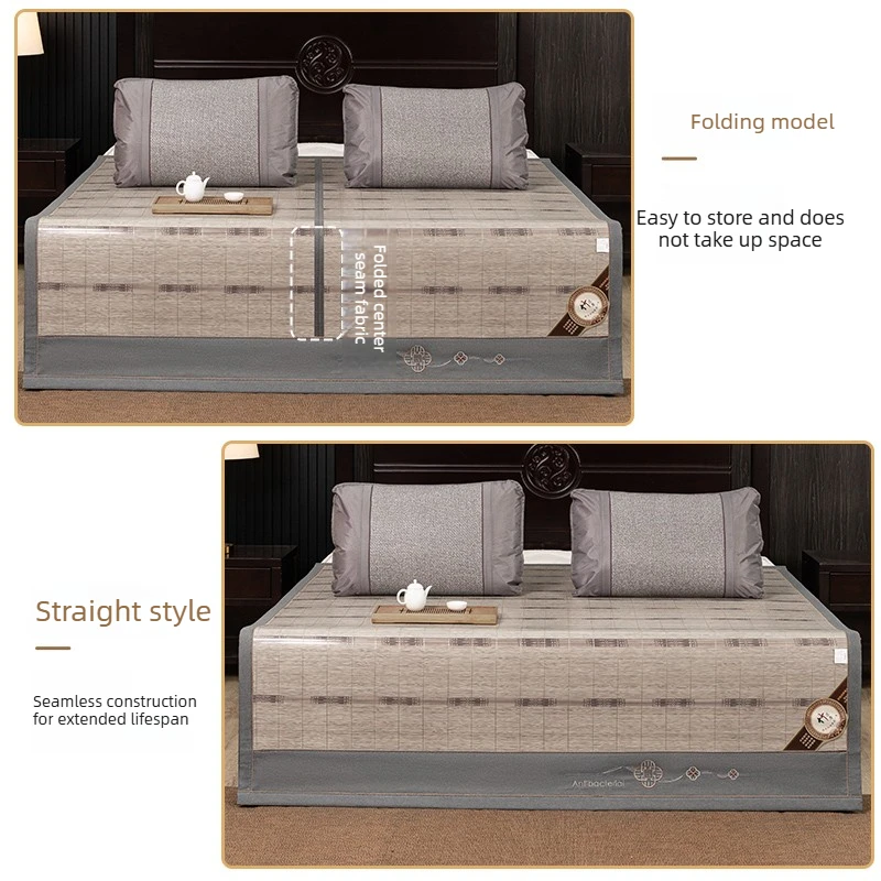 Foldable Bamboo Summer Mattress, Thickened Double-Sided Sleeping Mat for Bed, Breathable Moisture Wicking Bed Sheet for Home