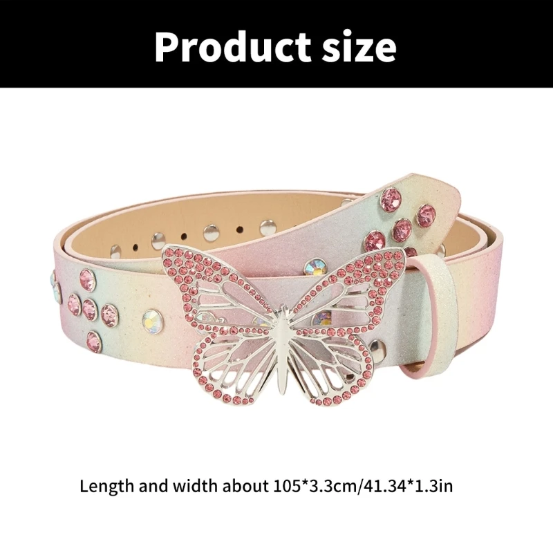 Luxurious Rhinestones Buckle Waist Belt Adult Western Butterfly Adjustable Belt Dropship