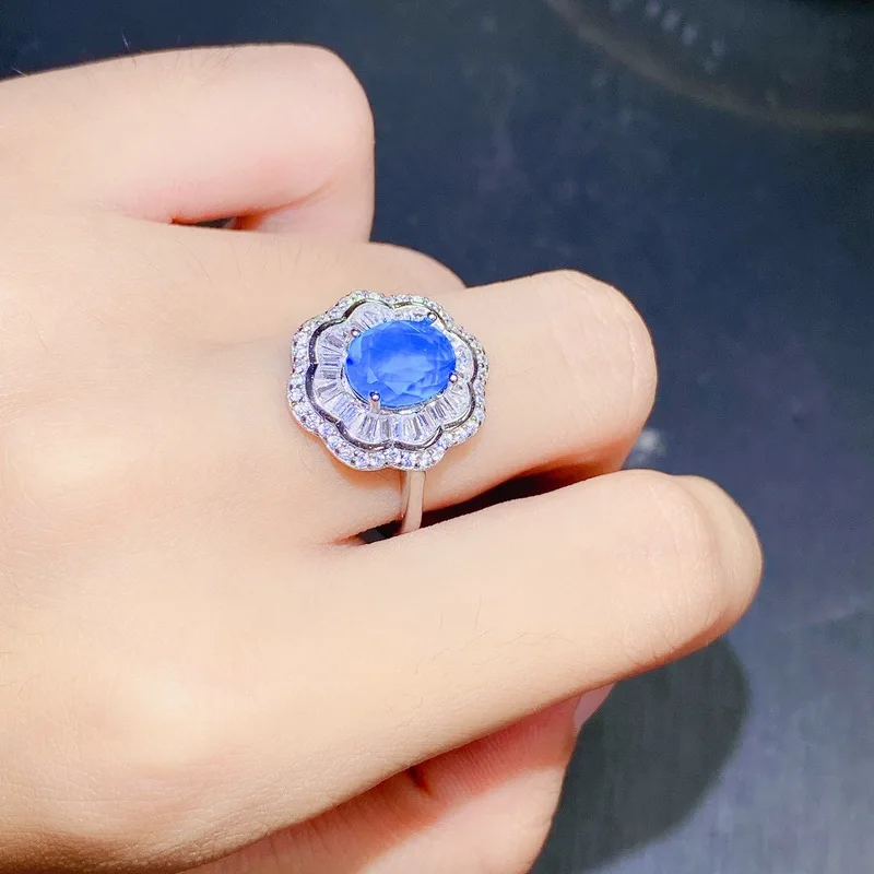 VVS Grade Natural Blue Opal Ring for Opal Silver Women Ring Luxury 925 Silver Opal Jewelry 7x9mm Big Size