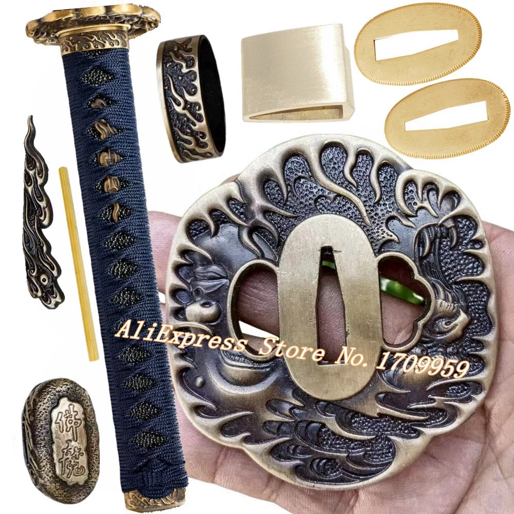 26CM*Sword Handle Tsuka Hilt Brass Parts Tsuba+Menuki+Fuchi+Kashira+Habaki+Seppa For Japanese Samurai Katana/Wakizashi Fittings