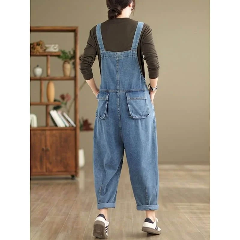 Tute solide per le donne pantaloni Harem tute larghe tute Vintage in stile coreano abbigliamento da lavoro Casual pantaloni in Denim abbigliamento donna