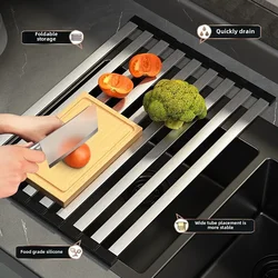 Rejilla de drenaje para fregadero de cocina de acero inoxidable 304, escurridor para fregadero y platos, escurridor plegable y retráctil