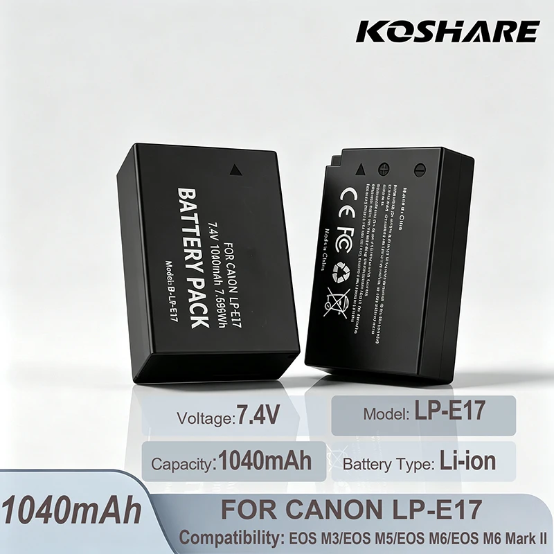 KOSHARE LP-E17 Camera Li-ion Battery Pack 7.4V 1040mAh For Canon EOS R8 RP R50 R100 250D M3 M5 M6 750D 760D T6s 800D T8i LPE17