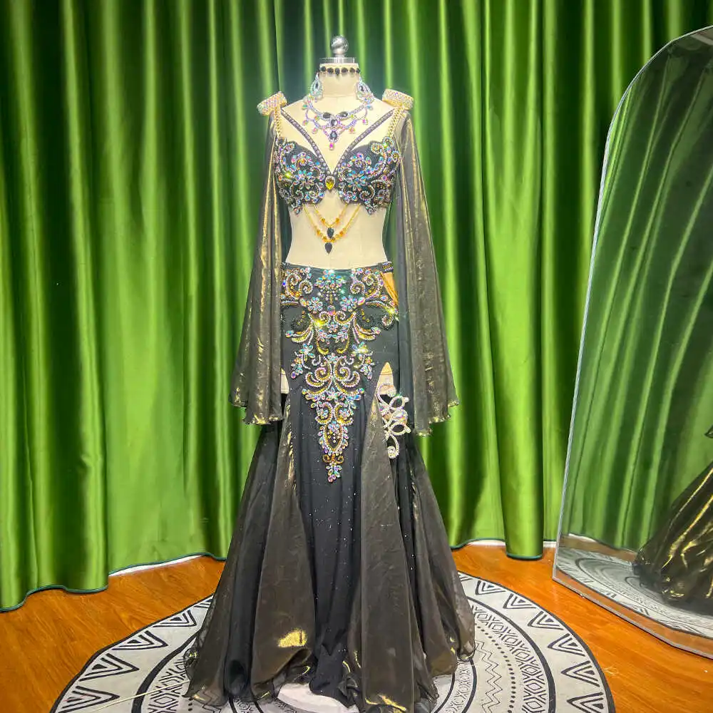 Customized Eastern Belly Dancewear Women Clothes Tassel Belly Dancing Bra Skirt Belt Oriental Dance Costume Group Stage Suit Set