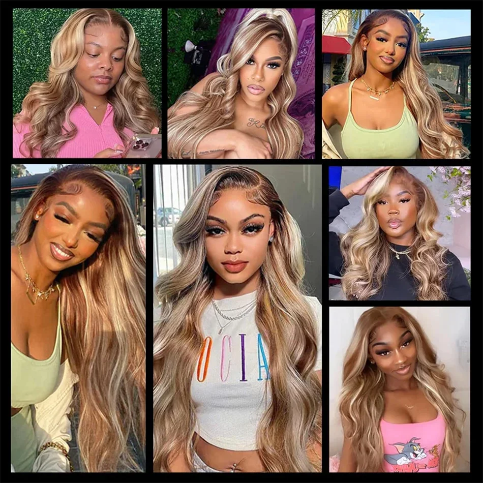 4/613 تسليط الضوء على شعر مستعار شعر الإنسان الجسم موجة 613 الملونة 13x4 الدانتيل الباروكة الأمامية غلويليس الباروكات 100% شعر الإنسان ارتداء والذهاب للنساء