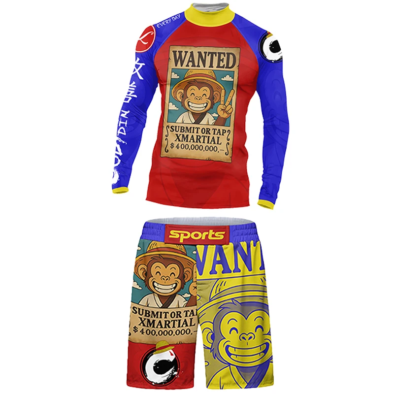 Bright Yellow MMA No Gi Rashguard Jiu Jitsu T-shirt+Pants Boxing Set BJJ Wrestling Shorts Compression Legging Spats Sportsuits
