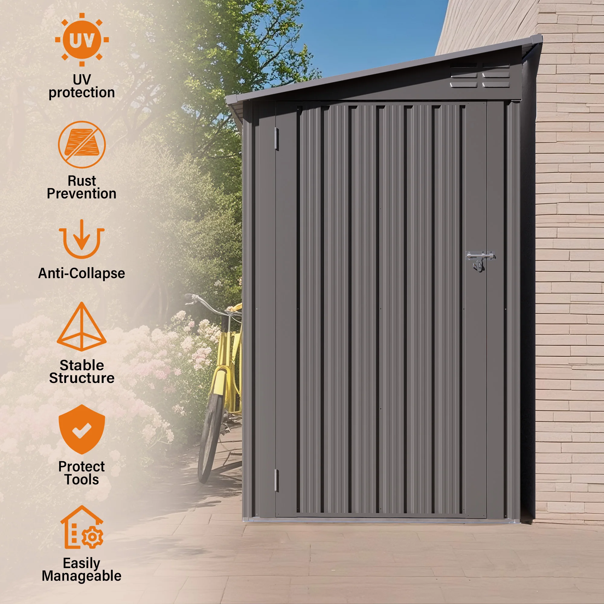 4 X 9ft Metal Outdoor Storage Shed Sloping Roof Storage Shed with Lockable Door 6 Vents Waterproof Garden Tool Shed for Backyard