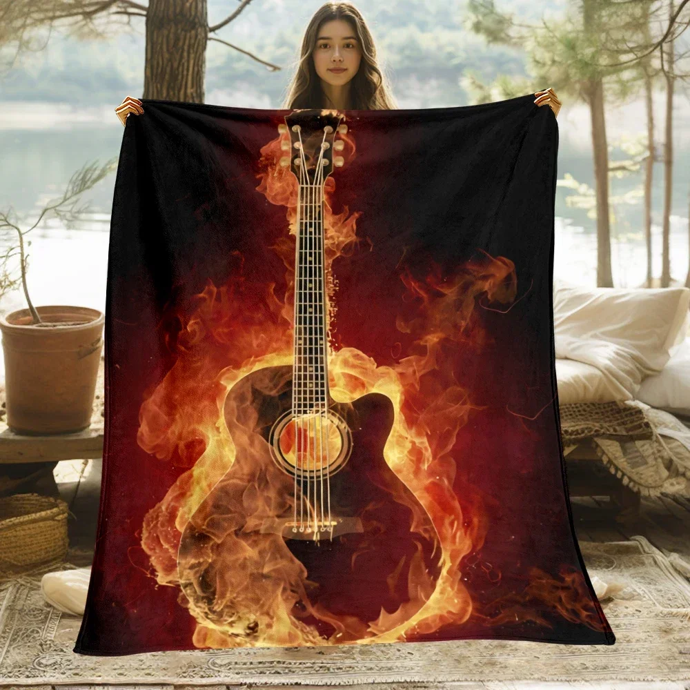 1 PC guitar blanket - Lightweight Flannel Throw for sofas, travel, camping, living rooms, office, chair and beds.