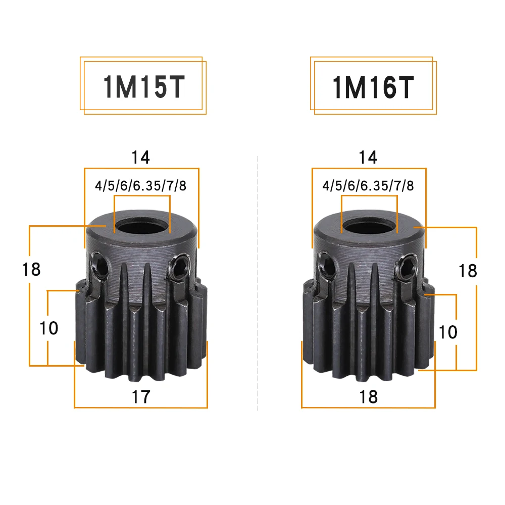 Module 1 Spur Gear 1M-15T/16T SC45#Carbon Steel Material Motor Gear Bore Size 4/5/6/6.35/7/8 mm Transmission Accessories
