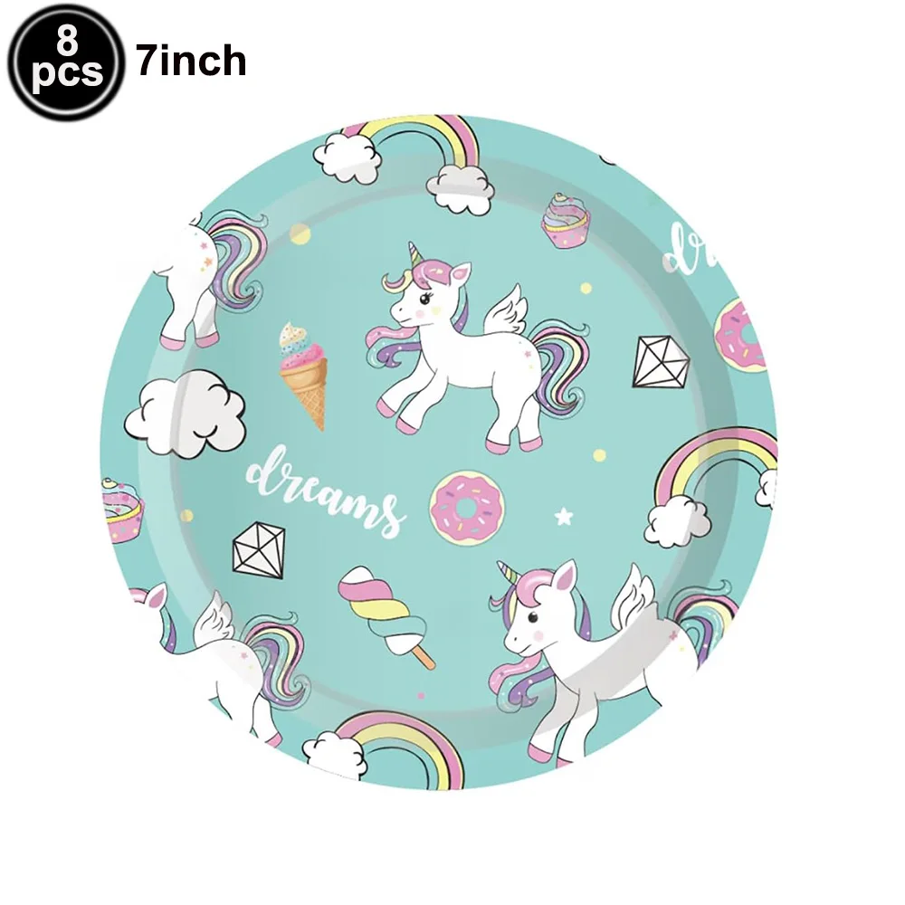 Vajilla desechable con temática de unicornio para Baby Shower, suministros de fiesta, platos, vasos, servilletas, mantel, decoración de fiesta de