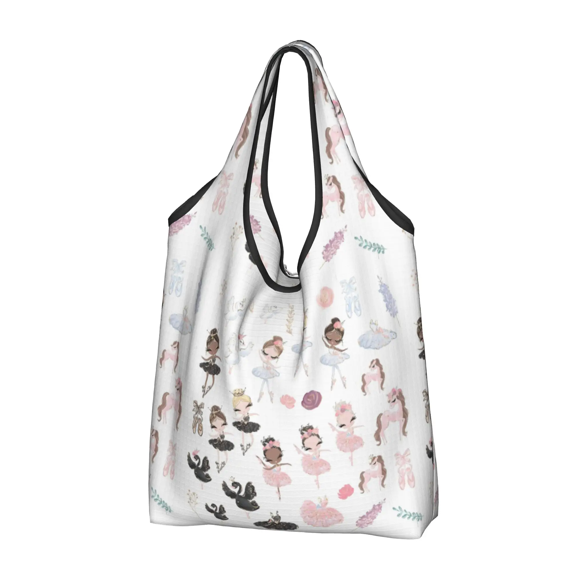 Funny Printed Swan Ballet Art  Tote Shopping Bag Portable Shopper Shoulder Ballerina Dancer  Handbag