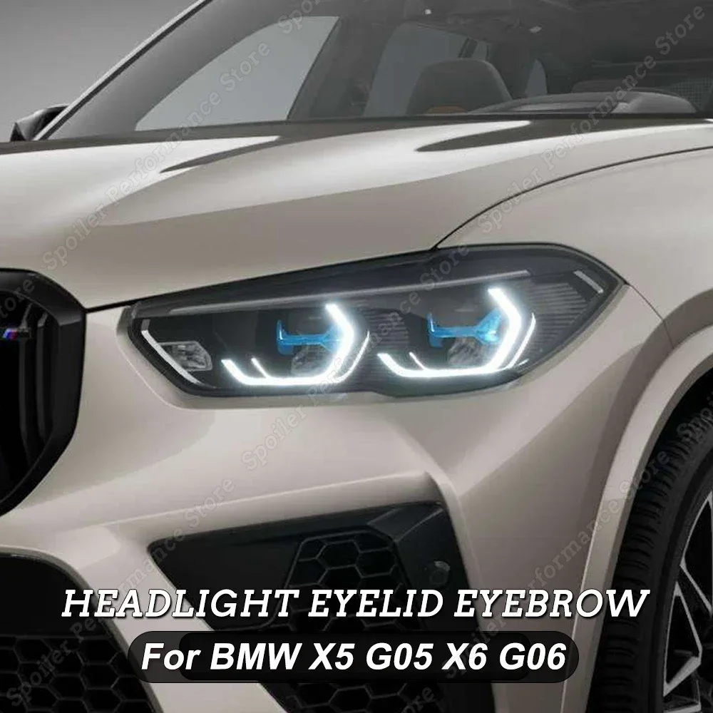 For BMW X5 G05 X6 G06 Front Headlight Eyelid Eyebrow Trims 2018 2019 2020 2021 2022 Carbon/Gloss Black ABS Plastic Accessories