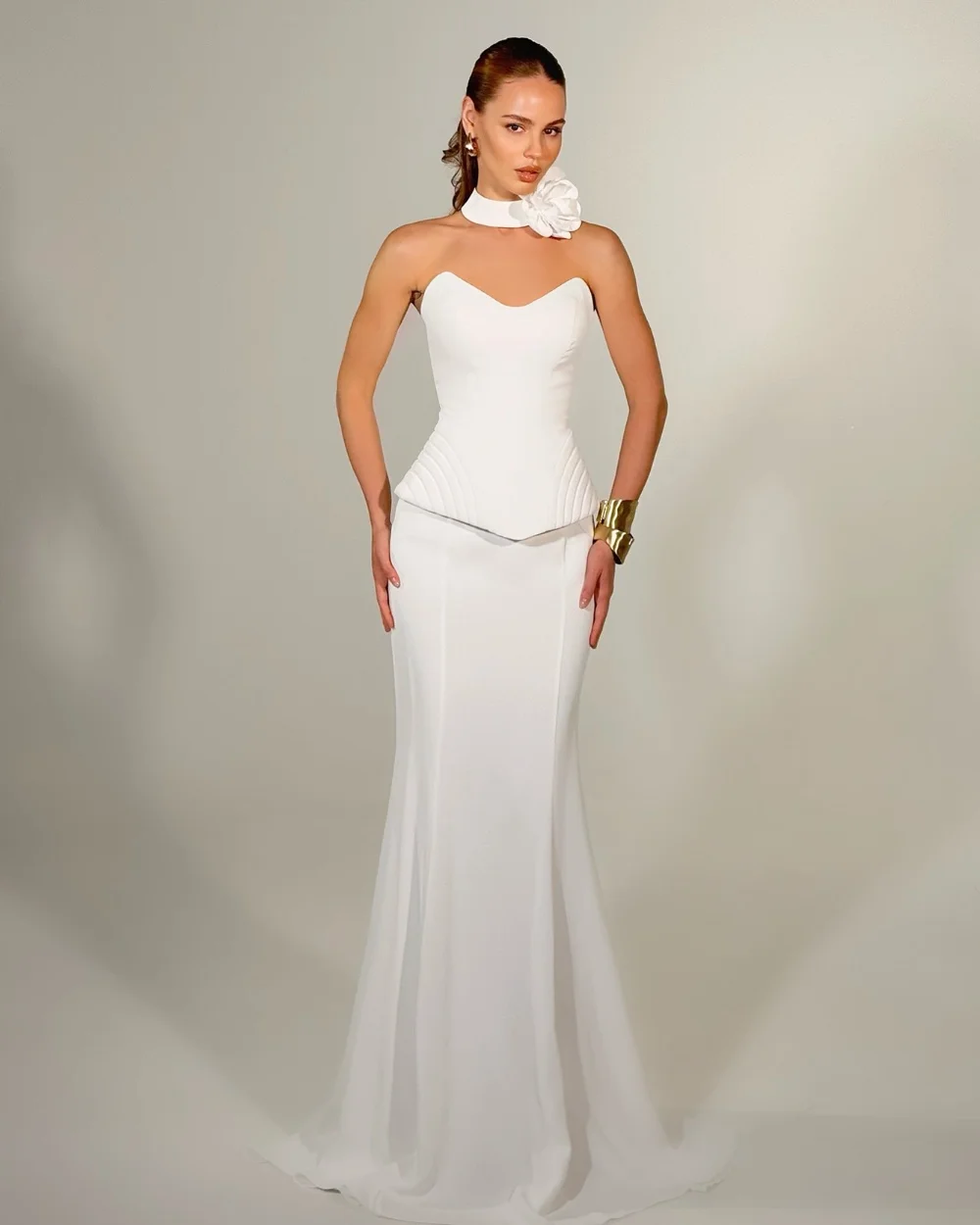 

Customized Formal Fashion Jersey Handmade Flower Mermaid Strapless Long Dresses Bespoke Occasion Dresses Sizes Available Casual