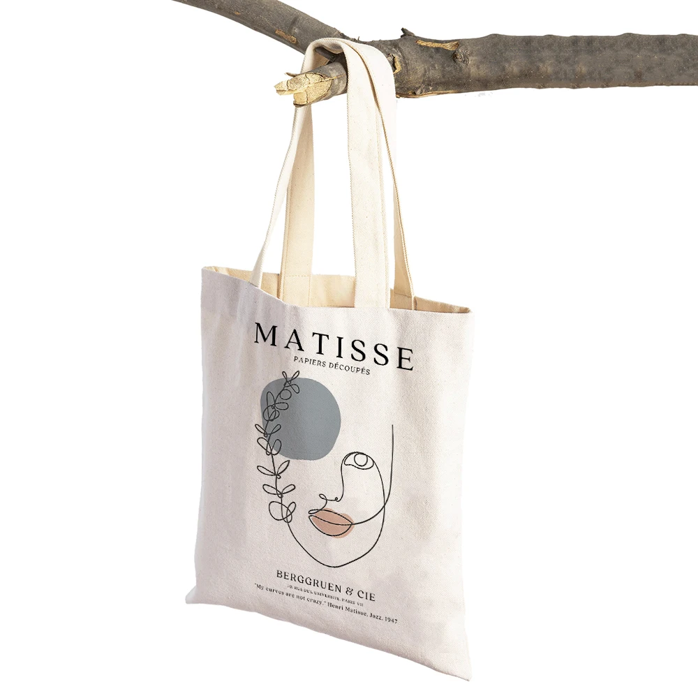 Abstract Matisse Face Coral Leaf Landscape  Women Shopping Bags Reusable Both Sided Print Casual Canvas Shopper Bag Handbag Tote